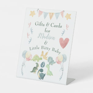 Signe De Table Aquarelle Cute Dinosaur Baby shower bleu