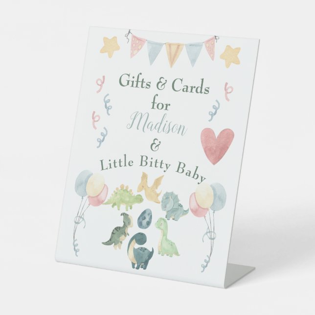 Signe De Table Aquarelle Cute Dinosaur Baby shower bleu (Recto)