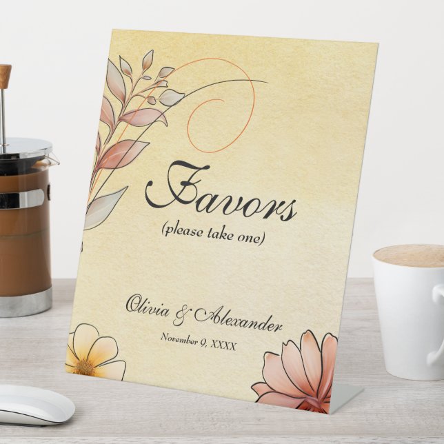 Signe De Table Aquarelle d'automne Floral Terracotta Mariage Fave (In SItu)
