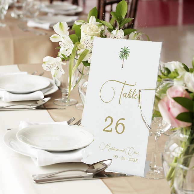 Signe De Table Aquarelle de palmier Elégant Mariage simple (Créateur téléchargé)