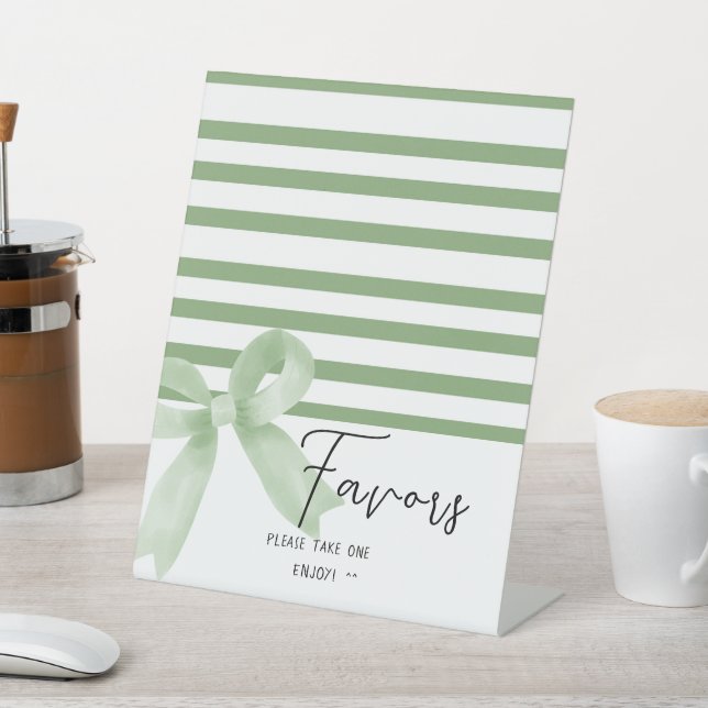 Signe De Table Aquarelle douce Vert Bow Faveurs (In SItu)