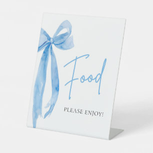 Signe De Table Aquarelle Elegant Dusty Blue Bow Food Sign