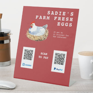 Signe De Table Aquarelle Hen Oeufs frais QR Code paiement