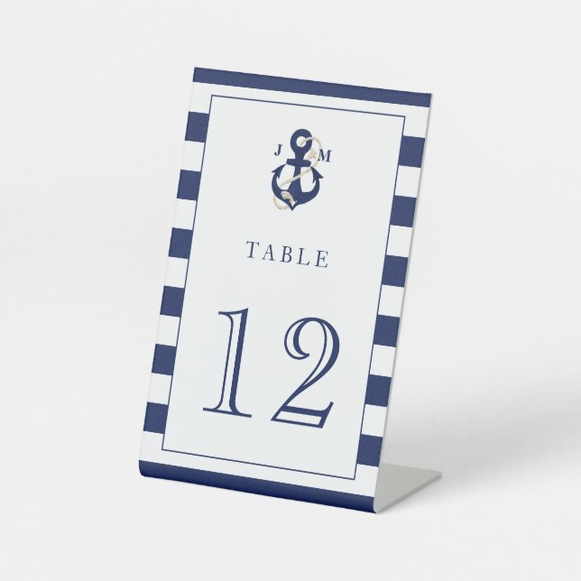 Signe De Table Aquarelle marine Ancre nautique Mariage de monogra (Recto)