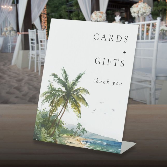 Signe De Table Aquarelle Moderne Cartes Et Cadeaux De Plage Tropi (Modern Watercolor Tropical Beach Cards And Gifts Pedestal Sign)