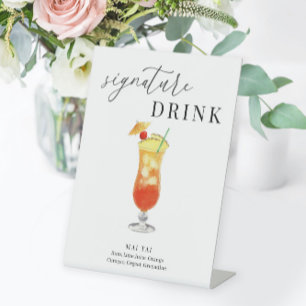 Signe De Table Aquarelle moderne élégante Signature Boisson