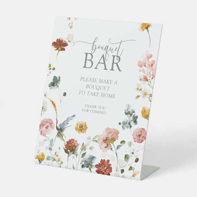 Signe De Table Aquarelle moderne Fleurs Douche Bouquet Bar (Recto)