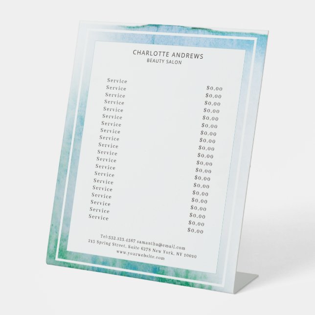 Signe De Table Aquarelle moderne Résumé Weiß Blau (Recto)