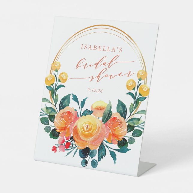 Signe De Table Aquarelle orange rustique Fête des mariées florale (Recto)