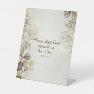 Signe De Table Aquarelle Party Golden Eucalyptus Foliage brillant