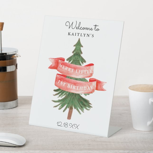 Signe De Table Aquarelle Pine Arbre Joyeux Petit Anniversaire (In SItu)