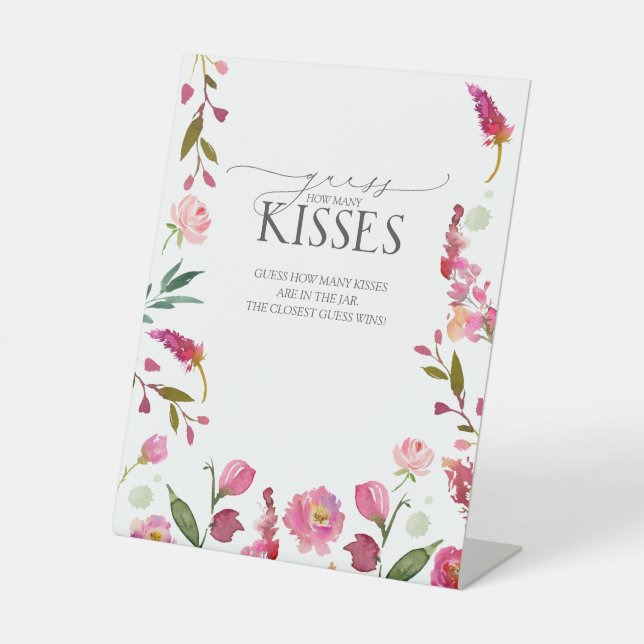 Signe De Table Aquarelle rose Fleurs Combien de baisers (Recto)