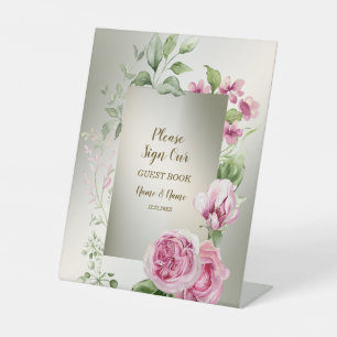 Signe De Table Aquarelle rose Floral Frame Bronze brillant