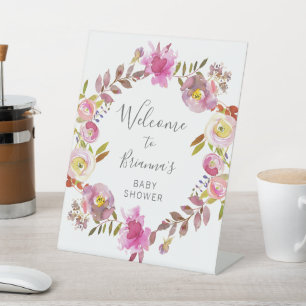 Signe De Table Aquarelle rose Floral Wreath Baby shower bienvenue