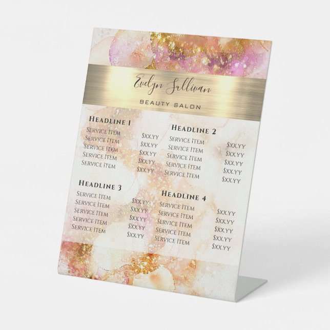 Signe De Table Aquarelle rose or - Faux Prix (Recto)