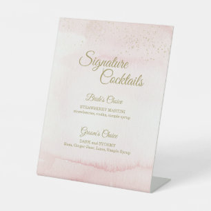 Signe De Table Aquarelle rose Or Type Mariage Cocktail Menu