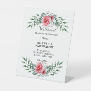 Signe De Table Aquarelle Rose Rose Vert Écologie Foliage Sécurité