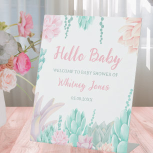 Signe De Table Aquarelle Succulente Cute Girl Baby shower Bienven