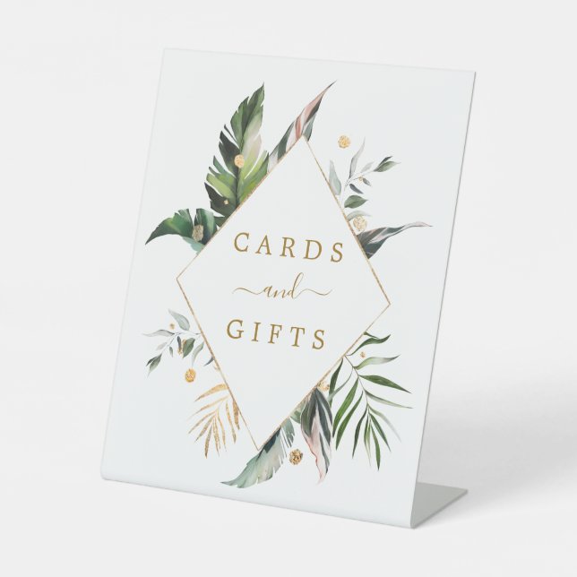 Signe De Table Aquarelle tropicale Feuilles Cartes de Mariage & C (Recto)