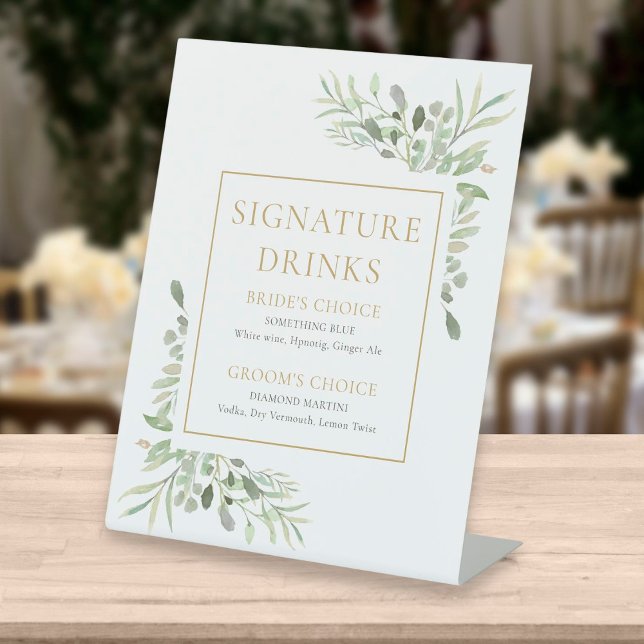 Signe De Table Aquarelle Verdure Signature Boissons (Créateur téléchargé)
