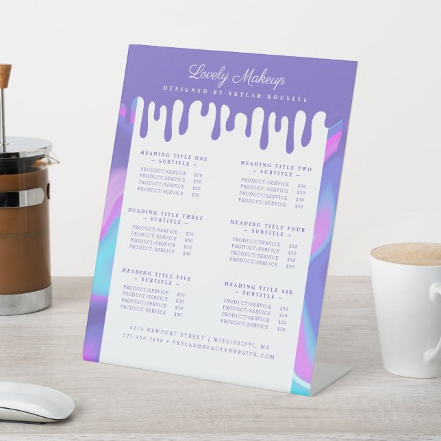 Signe De Table Aquarelle violet Iridescente Hologramme Tarifs (In SItu)