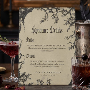 Signe De Table Arbre de corbeau gothique Boissons de mariage noir