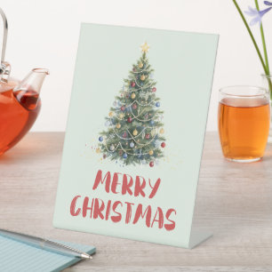Signe De Table Arbre de Noël aquarelle rustique Noël Fêtes de fin