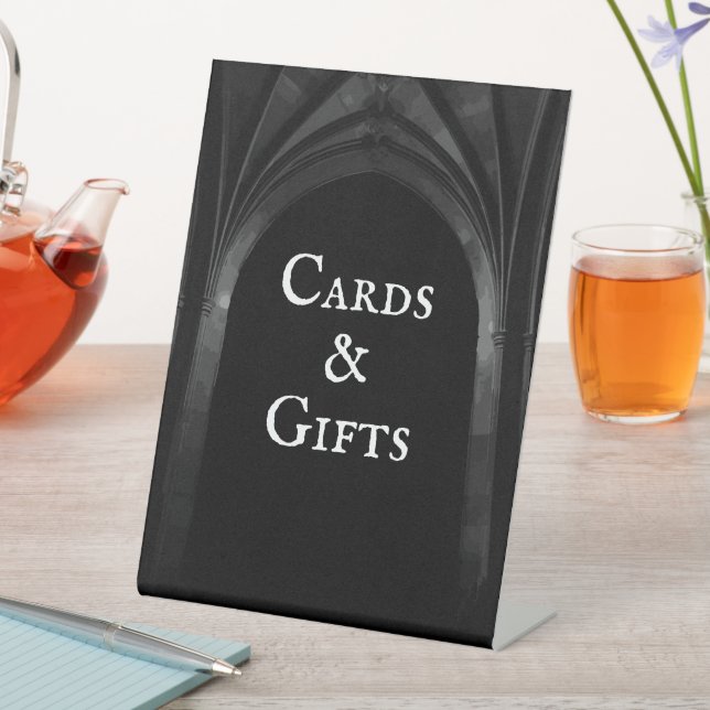 Signe De Table Arc gothique Mariage élégant Noir et Blanc foncé (In SItu)