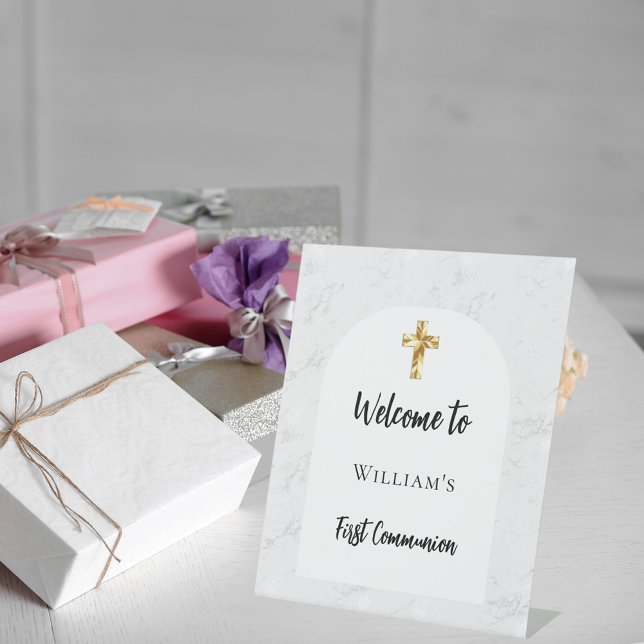 Signe De Table Arche en marbre Première communion bienvenue (Créateur téléchargé)
