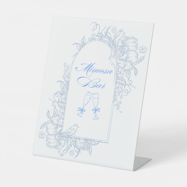 Signe De Table Arche Florale Bleue encadrée Barre Mimosa (Recto)