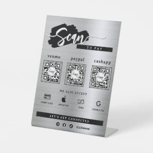 Signe De Table Argent Métallique 3 Code Qr Scan To Pay Frosted
