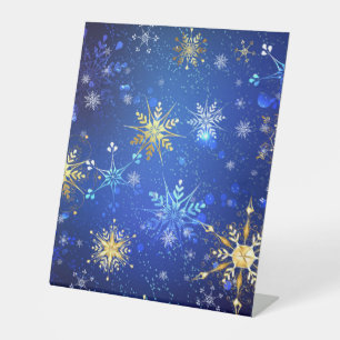 Signe De Table Arrière - plan Bleu XMAS avec des flocons de neige