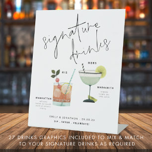 Signe De Table Artsy Choice of Cocktails Script Signature Boisson