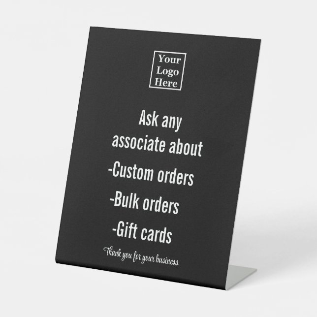 Signe De Table Ask Any Associate About Your Text & Business Logo (Recto)