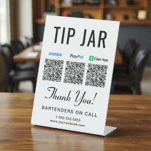 Signe De Table Astuce Jar Venmo Paypal Cashapp QR Codes Table