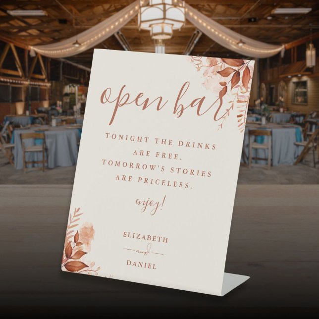 Signe De Table Automne Automne Rustique Floral Open Bar (Autumn Fall Rustic Floral Open Bar Pedestal Sign)