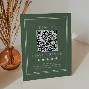 Signe De Table AVERY Rustique Code QR Vert Foncé Laissez un avis