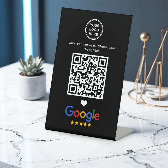 Signe De Table Avis Google avec code QR Moderne Élégant Noir (Créateur téléchargé)