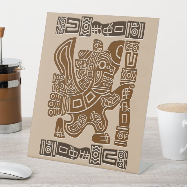 Signe De Table Aztec Eagle Guerrier Tribal Art antique (In SItu)