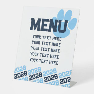 Signe De Table Baby Blue & Navy Pawprint Graduation Menu Party