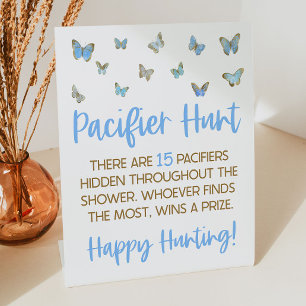 Signe De Table Baby shower à papillon bleu Jeu de chasse