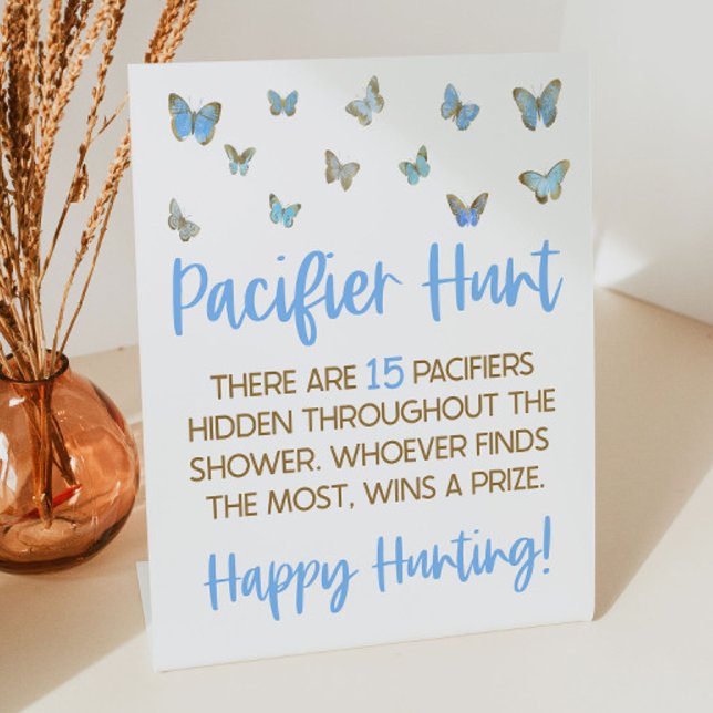 Signe De Table Baby shower à papillon bleu Jeu de chasse (Créateur téléchargé)