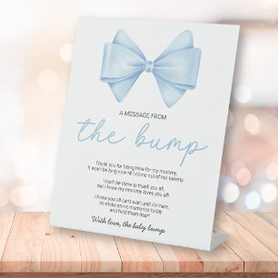 Signe De Table Baby shower Bleu Bow Un Message De La Bump