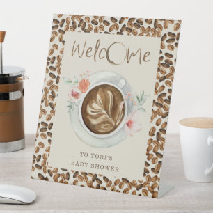 Signe De Table Baby shower Coffee Beans Welcome Floral