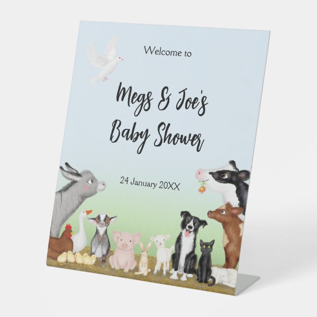 Signe De Table Baby shower d'accueil pour animaux de ferme (Recto)
