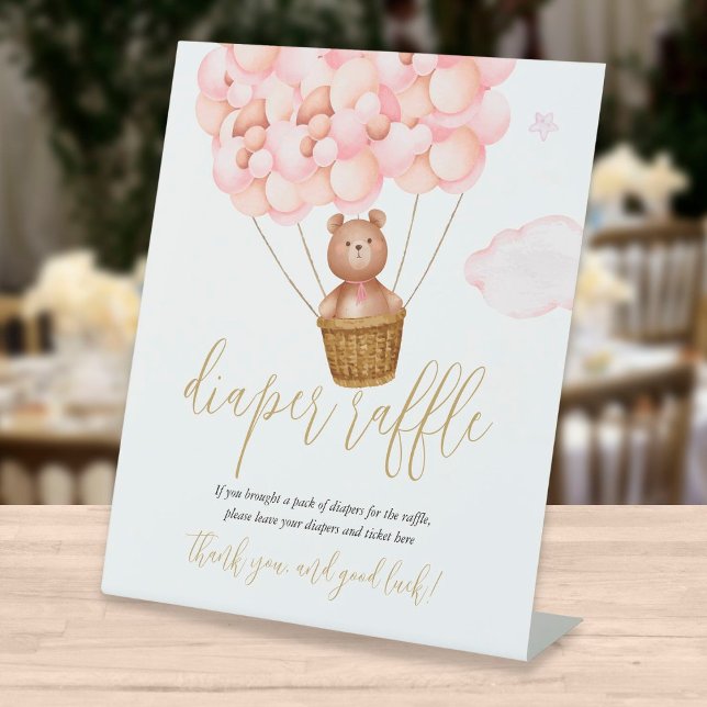 Signe De Table Baby shower de ballons roses à l'ours en peluche (Créateur téléchargé)