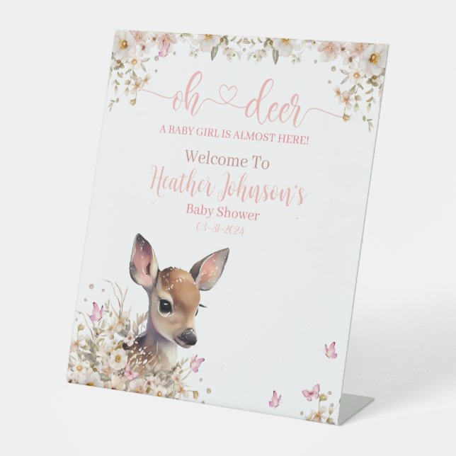Signe De Table Baby shower de cerfs de bois fille (Recto)