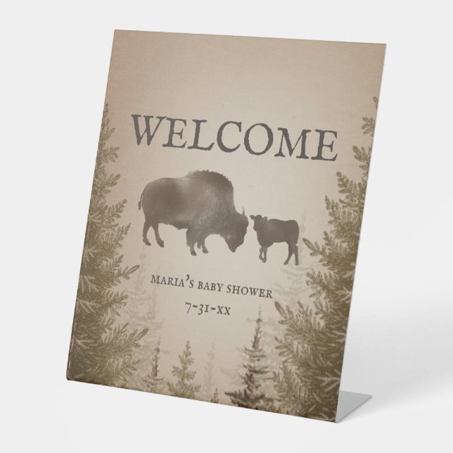 Signe De Table Baby shower de garçon À feuillage persistant Mama  (Recto)