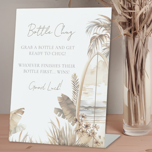 Signe De Table Baby shower de la plage de Chug Bouteille (Bottle Chug Beach Baby Shower Pedestal Sign)