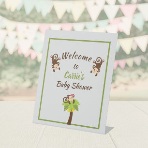Signe De Table Baby shower de singes mignons Bienvenue Piédestal